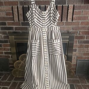 Striped Brown and White Button-Front Sundress